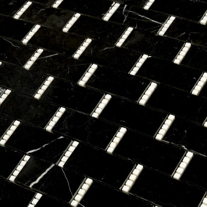 Black White 12x13 Polished Brick Marble Mosaic Tile (5 pack, 5.28 sq ft/case) - Sample