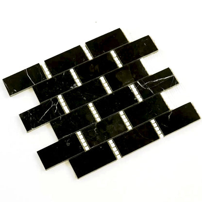 Black White 12x13 Polished Brick Marble Mosaic Tile (5 pack, 5.28 sq ft/case) - Sample