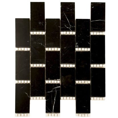 Black White 12x13 Polished Brick Marble Mosaic Tile (5 pack, 5.28 sq ft/case) - Sample