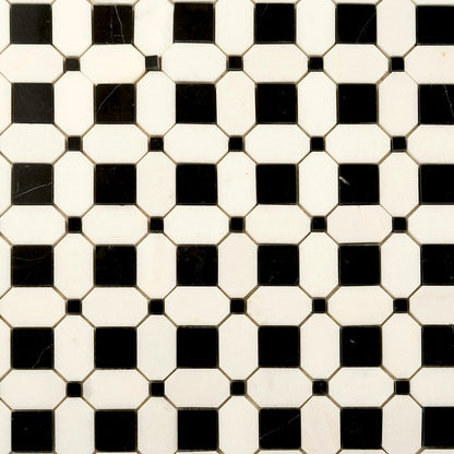 Black White 12x12 Polished Octagon Marble Mosaic Tile (5 pack, 5.08 sq ft/case) - Sample