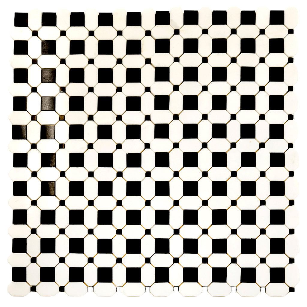Eastern Black Thassos White 12x12 Polished Octagon Marble Mosaic Tile (5 pack, 5.08 sq ft/case)