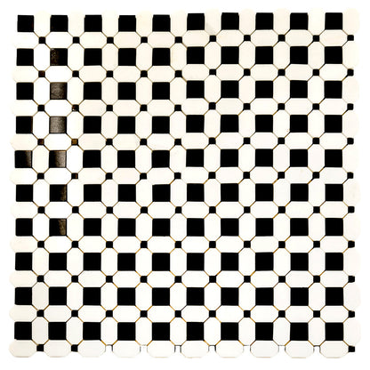 Eastern Black Thassos White 12x12 Polished Octagon Marble Mosaic Tile (5 pack, 5.08 sq ft/case)