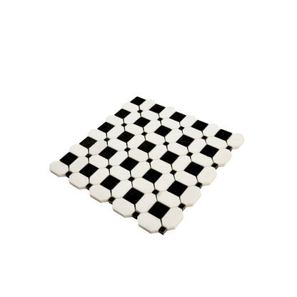 Eastern Black Thassos White 12x12 Polished Octagon Marble Mosaic Tile (5 pack, 5.08 sq ft/case)