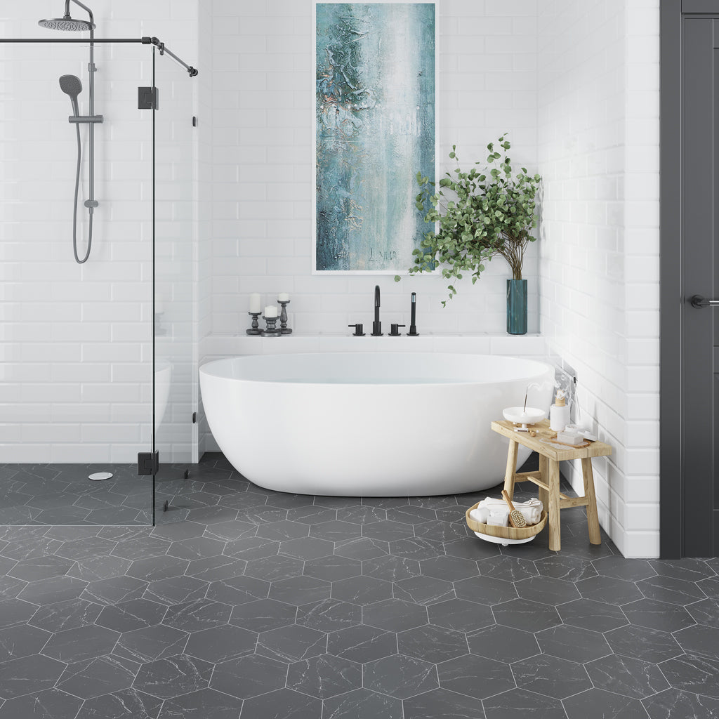 Black 8x9 Matte Hexagon Porcelain Tile (25 pack, 9.93 sq ft/case)