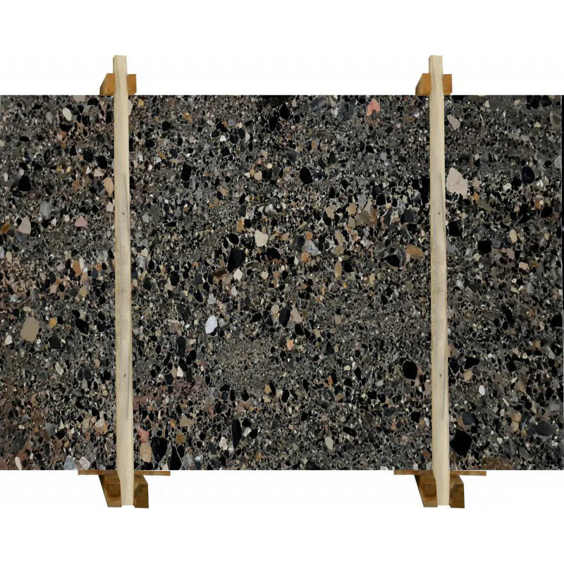 Terrazo Black Conglomerate Bookmatching Polished Marble Slab