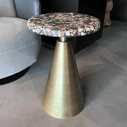 Terrazzo Round End/Side Table - Designer Furniture Collection gray color sofa concrete floor room scene