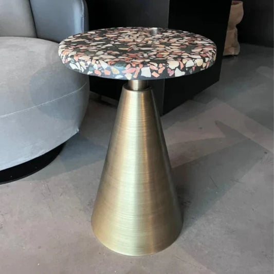 Terrazzo Round End/Side Table - Designer Furniture Collection gray color sofa concrete floor room scene