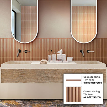 Red 0.5x8 Matte Ceramic Pencil Tile Trim (10 pack, 0.3 sq ft/case) - Sample