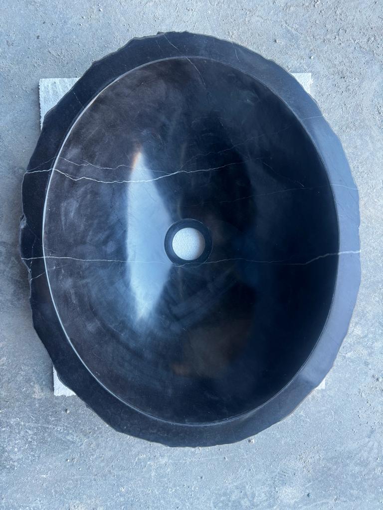 Toros Black Rustic Marble Above Vanity Bathroom Oval Sink (W)14" (L)17" (H)6"