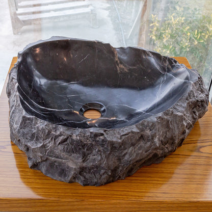 Toros Black Marble Natural Stone Vessel Sink (W)31" (L)23" (H)6"