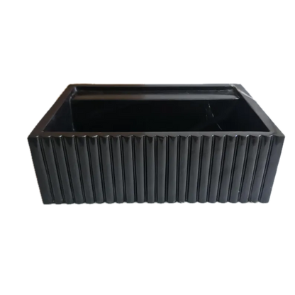 Toros Black Marble Wall-Mount Bathroom Vanity Sink Fluted (W)16" (L)24" (H)7"