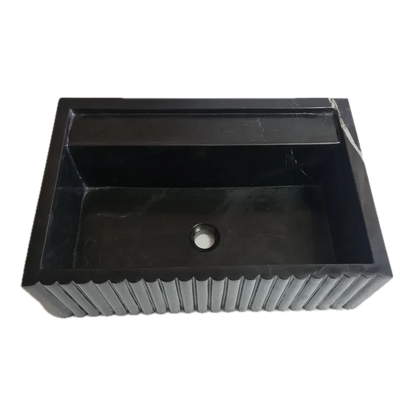 Toros Black Marble Wall-Mount Bathroom Vanity Sink Fluted (W)16" (L)24" (H)7"