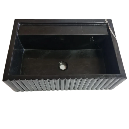 Toros Black Marble Wall-Mount Bathroom Vanity Sink Fluted (W)16" (L)24" (H)7"