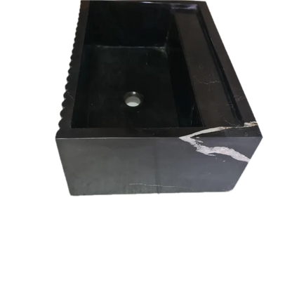 Toros Black Marble Wall-Mount Bathroom Vanity Sink Fluted (W)16" (L)24" (H)7"