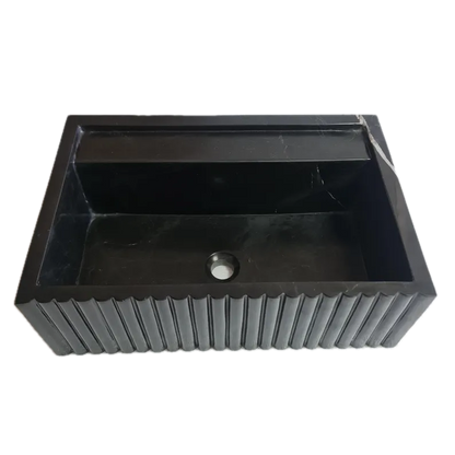 Toros Black Marble Wall-Mount Bathroom Vanity Sink Fluted (W)16" (L)24" (H)7"