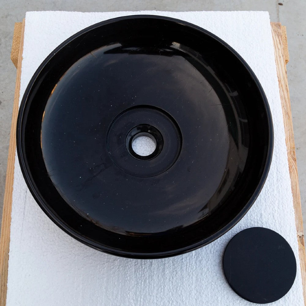 Natural Stone Toros Black Marble Above Counter Vessel Sink Polished (D)16" (H)6"