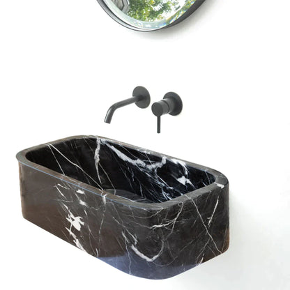 Toros Black Marble Rectangular Wall-mount Bathroom Sink (W)12" (L)18" (H)7"