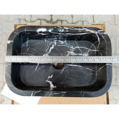 Toros Black Marble Rectangular Wall-mount Bathroom Sink (W)12" (L)18" (H)7"