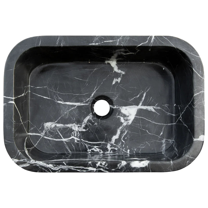 Toros Black Marble Rectangular Wall-mount Bathroom Sink (W)12" (L)18" (H)7"