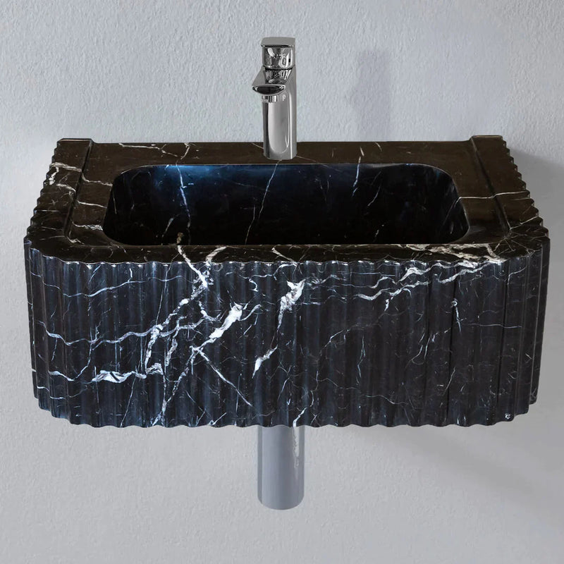 Toros Black Marble Rectangular Wall-mount Polished Sink (W)12" (L)19" (H)7"