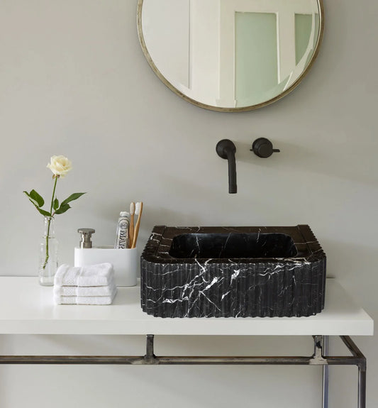 Toros Black Marble Rectangular Wall-mount Polished Sink (W)12" (L)19" (H)7"