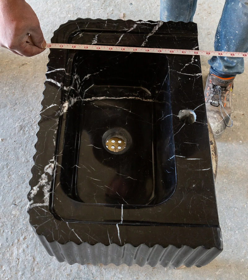 Toros Black Marble Rectangular Wall-mount Polished Sink (W)12" (L)19" (H)7"