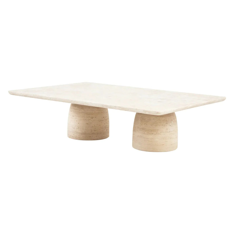Troia Light Travertine Designer Coffee Table Bowl Shape Legs (W)32" (L)47" (H)14"