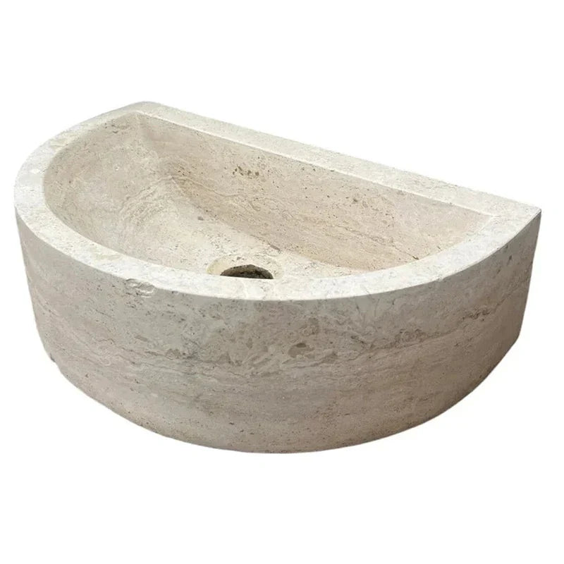 Troia Light Travertine Half Round Wall-mount Bathroom Sink (W)10" (L)16" (H)6" angle product shot