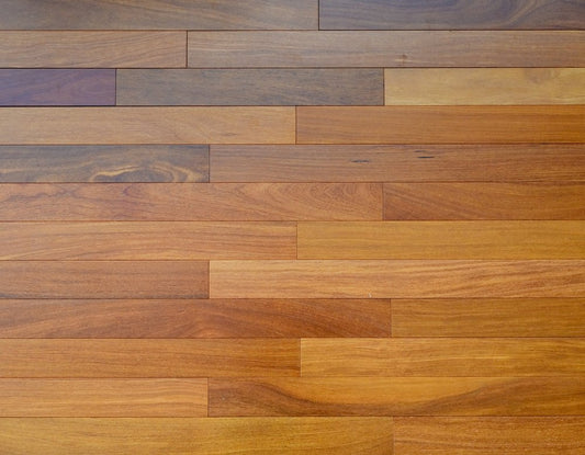 "Image of Exotics Smooth Solid Hardwood Flooring in Brazilian Teak/Cumaru. Each plank measures 21/32 x 3.25 inches. SKU: TRPSH-EBTC."