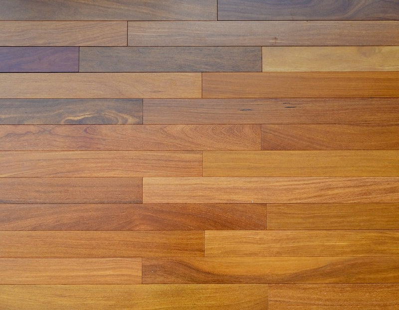 "Image of Exotics Smooth Solid Hardwood Flooring in Brazilian Teak/Cumaru. Each plank measures 21/32 x 3.25 inches. SKU: TRPSH-EBTC."