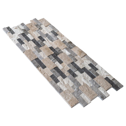 Tundra Gray Mix Ledger 3D Panel 6"x24" Split-face Natural Marble Wall Tile