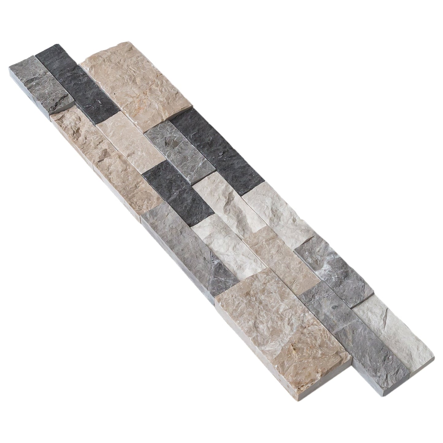 Tundra Gray Mix Ledger 3D Panel 6"x24" Split-face Natural Marble Wall Tile