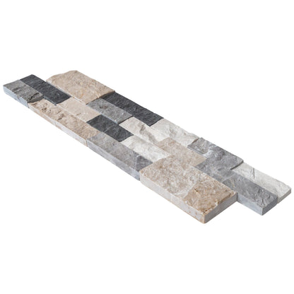 Tundra Gray Mix Ledger 3D Panel 6"x24" Split-face Natural Marble Wall Tile