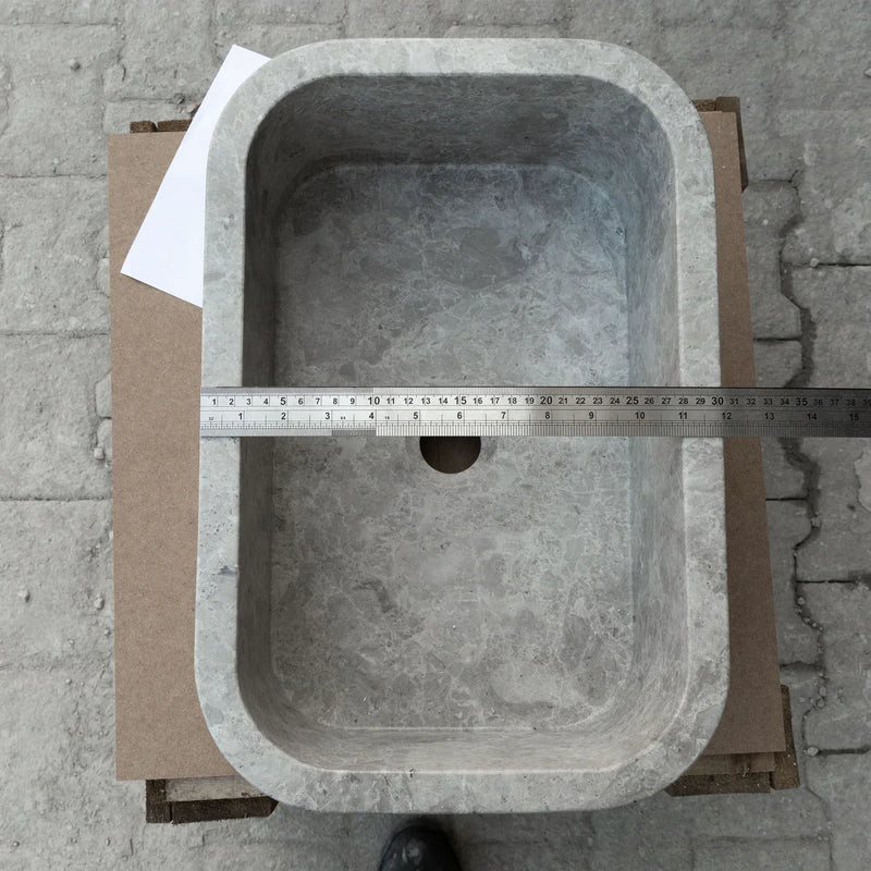 Tundra Gray Marble Rectangular Wall-mount Bathroom Sink (W)12" (L)18" (H)7"