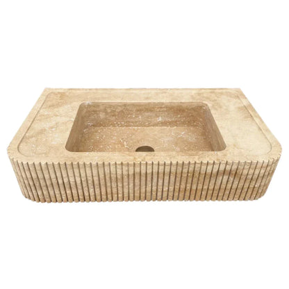 Tuscany Walnut Travertine Wall-mount Bathroom Vanity Sink Ribbed Textured Front