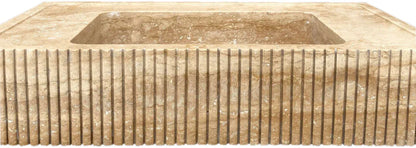 Tuscany Walnut Travertine Wall-mount Bathroom Vanity Sink Ribbed Textured Front front view closeup