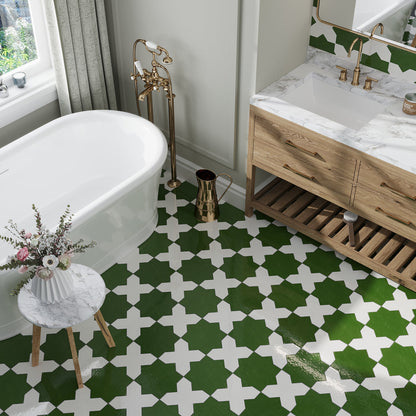Deep Forest Green 7x7 Glossy Star Porcelain Tile (16 pack, 6.46 sq ft/case)