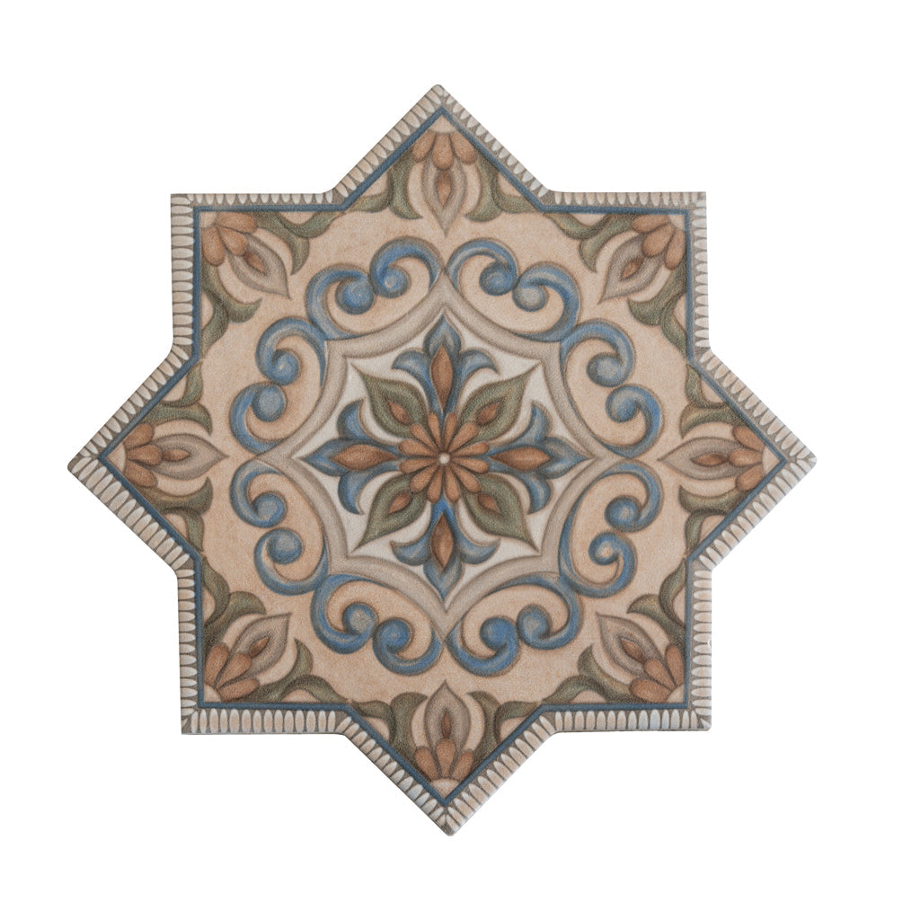 Terracotta Blue Olive Green 7x7 Matte Star Porcelain Tile (16 pack, 6.46 sq ft/case)