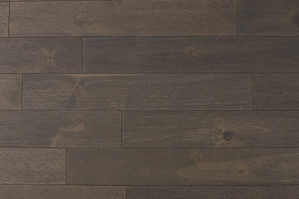 "Indo Acacia Wirebrushed Solid Hardwood Flooring in Ultimate Grey, 3/4 x 4.75 inches. SKU: TRPSH-IAUG. Experience modern elegance and durability for your space."