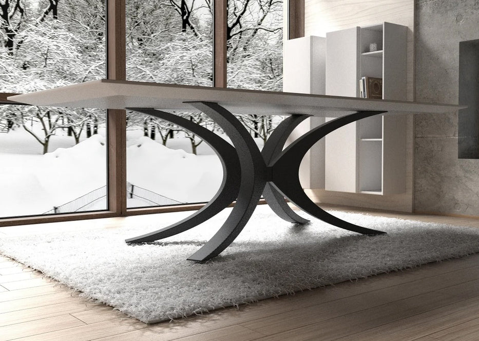 Unique Shape Metal Table Base/Legs Matte Black (D)28.5" (H)28" (W)55" tabletop view 