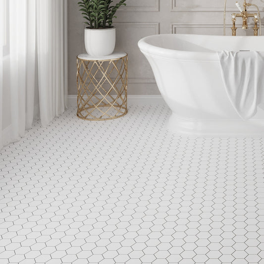 Snow White 10x12 Honed Hexagon Thassos Marble Mosaic Tile (5 pack, 4.46 sq ft/case)