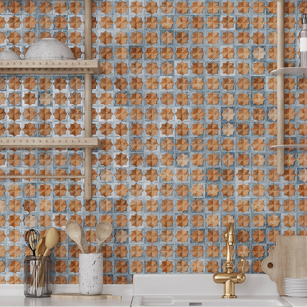 Stone Blue Nude Beige 12x22 Matte Glossy Rectangle with Star Details Porcelain Large Format Tile (7 pack, 13.03 sq ft/case)