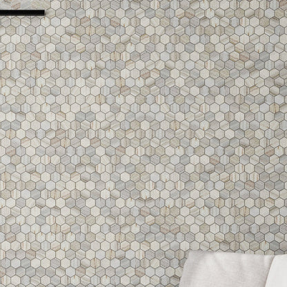Soft White with Beige 12x12 Honed Hexagon Crystal Sand Marble Mosaic Tile (5 pack, 4.83 sq ft/case)