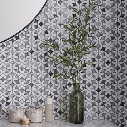 Gray White 12x15 Polished Floral Marble Mosaic Tile (5 pack, 6.18 sq ft/case)
