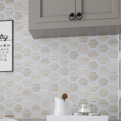 Wooden Grey, Bianco Carrara 12x14 Polished Hexagon Marble Mosaic Tile (5 pack, 5.48 sq ft/case)