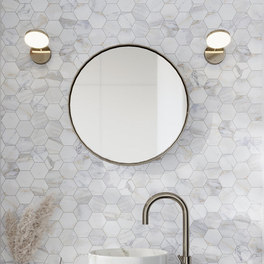 White Gray 10x11 Honed Hexagon Calacatta Gold Marble Mosaic Tile (5 pack, 3.75 sq ft/case)