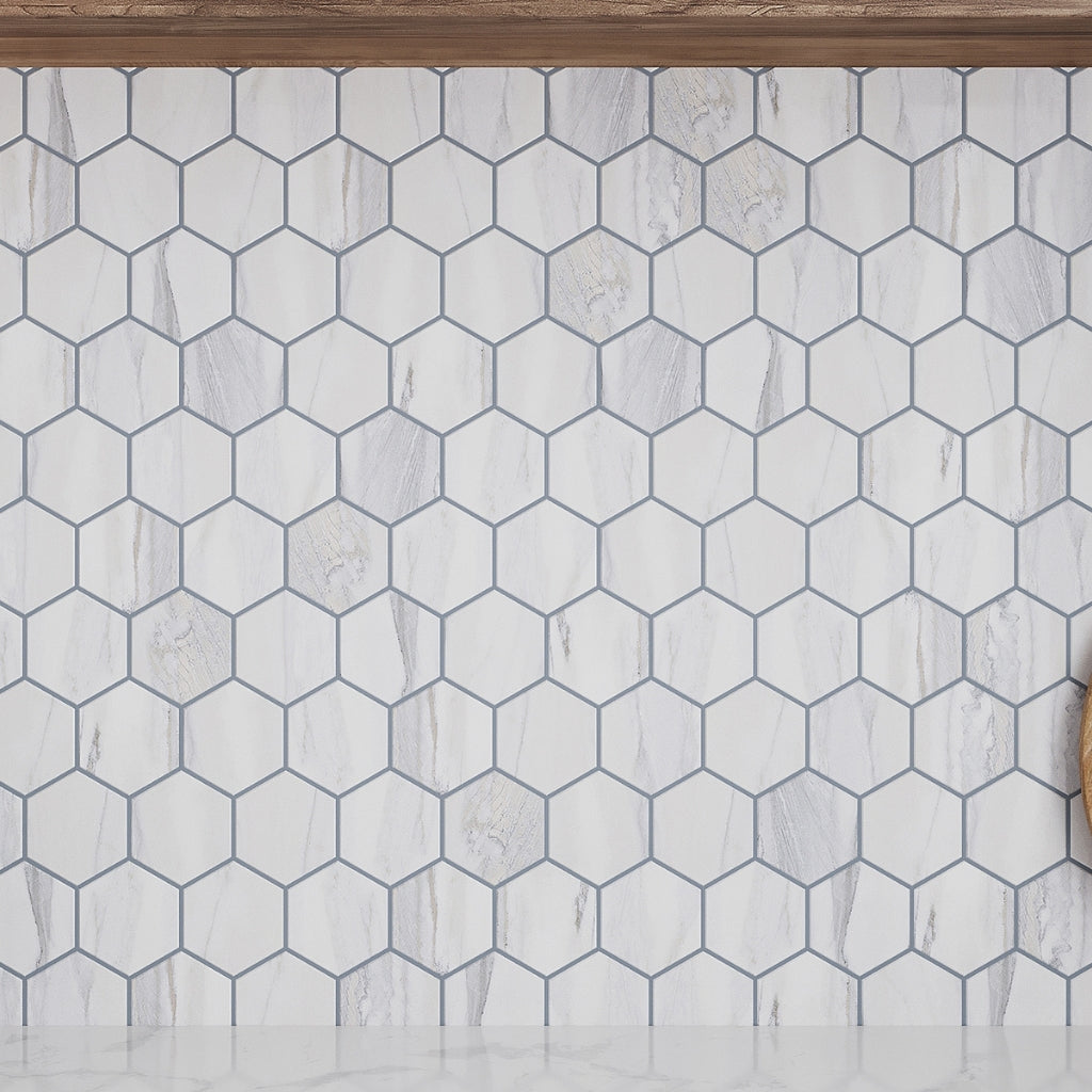 Cotton White 9x13 Polished Hexagon Porcelain Mosaic Tile (9 pack, 7.09 sq ft/case)