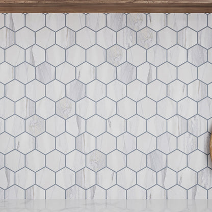 Cotton White 9x13 Polished Hexagon Porcelain Mosaic Tile (9 pack, 7.09 sq ft/case)