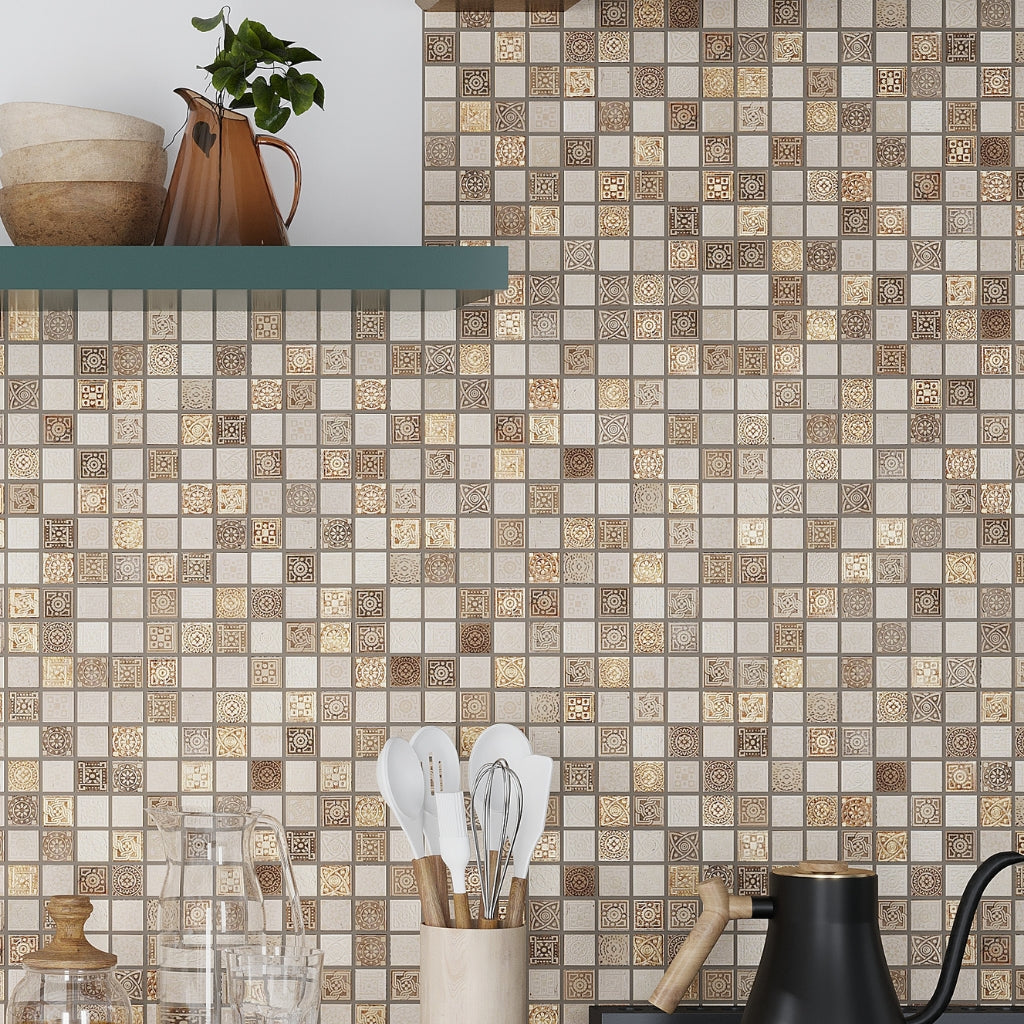 Beige Taupe 12x12 Foiled Texture Square Stone Mosaic Tile (5 pack, 5 sq ft/case)