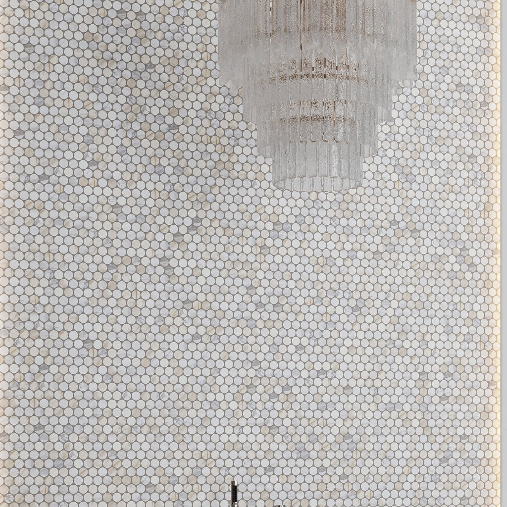 White Gray 11x12 Polished Penny Round Calacatta Gold Marble Mosaic Tile (5 pack, 4.47 sq ft/case)